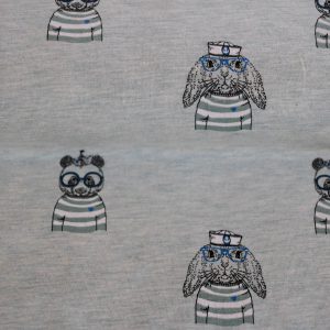 Restmenge! Jersey “Seebär und Hase” in grüngrau-melange/ schwarz mit blauer Brille