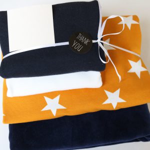 Stoff-Paket “Nicky+Sterne marine/senf” +SnapPap