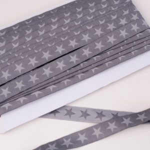Webband/ Flachkordel “Stars” 15mm breit in anthra/grau