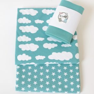 Stoffpaket Jersey + Bündchen – “WOLKEN & STERNE” in aqua / 2 Stoffe + 1 Bündchen (1,25m. Stoff)